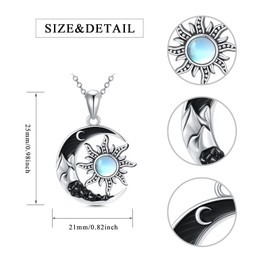 Shusukue Bat/Spider/Wolf/Cat/Fox/Owl/Sun Crescent Moon Chain 925 Sterling Silver, Bat Moon Cat Necklace Black Women's Gothic Pendant Jewellery Gifts for Women Girls, Sterling Silver, Cubic Zirconia