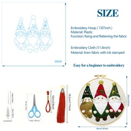 Zhenqing Christmas Embroidery Kits for Beginners Adults, Hand Embroidery Starter Kits with Stamped Embroidery Pattern,Crewel Christmas Stocking Kits Embroidery with Hoop-4 Piece Set (C0042)