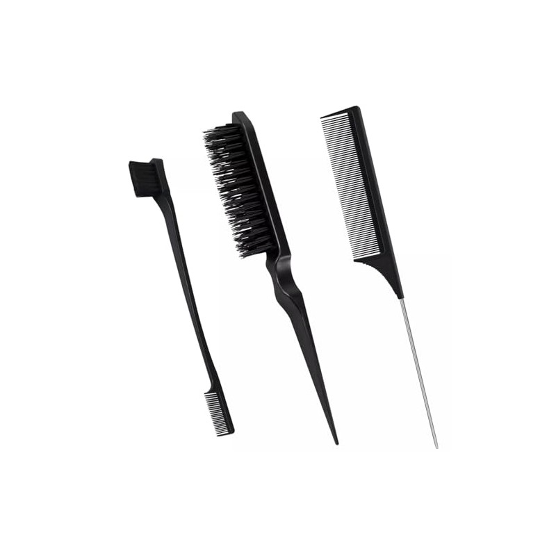 Vain 3 Pcs Plastic Bristle Hair Brush Set, Teasing Comb,