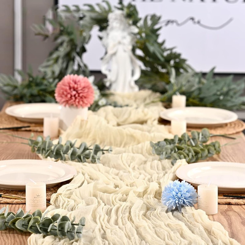 2 Pcs Cheesecloth Table Runner 90x400CM Gauze Boho Rustic Dusty