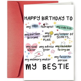 AIQIUQIU Funny Birthday Card for My Bestie, Perfect Happy Birthday Gifts for Her, Women, Sister & Best Friend, Heartwarming Words and Cute Pattern- Blank Inside