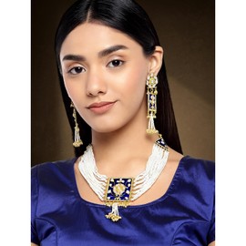 Aheli Elegant Indian Wedding Wear Enamel Faux Pearl Strand Necklace Earrings Set Ethnic Bollywood Fashion Party Jewelry Gift for Women