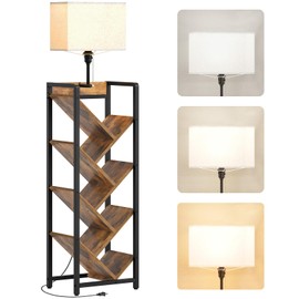 YATINEY 7-Tier Tree-Shaped Bookshelf with Light, 3 Lighting Modes, Floor-Standing Bookcase, Corner Storage Shelf, for Living Room, Bedroom, Home Office, Rustic Brown and Black SJ08DBR