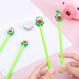 JKJF 9 Pieces Avocado Gel Pen Fruit Gel Ink Pen Cartoon Cute Gel Pen Fine Tip Rollerball Pen for School Office Stationery - 0.5mm Black