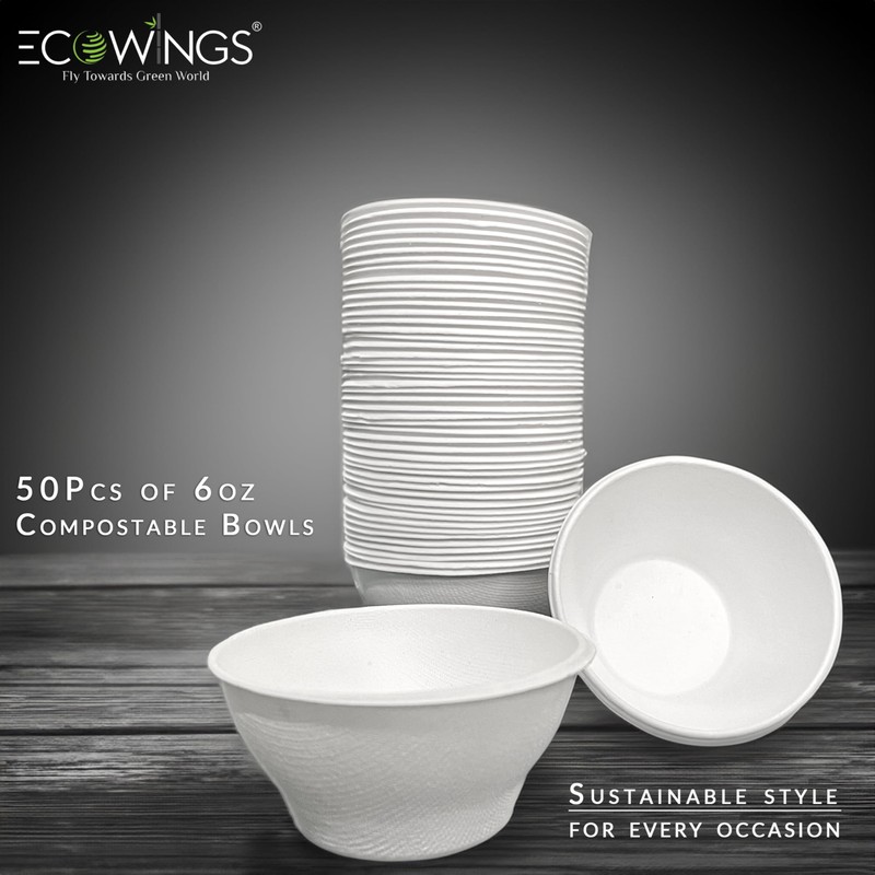 ECOWINGS X-Small 6oz (180ml) Bagasse Disposable Bowls: Stylish, Sustainable, Eco-Friendly