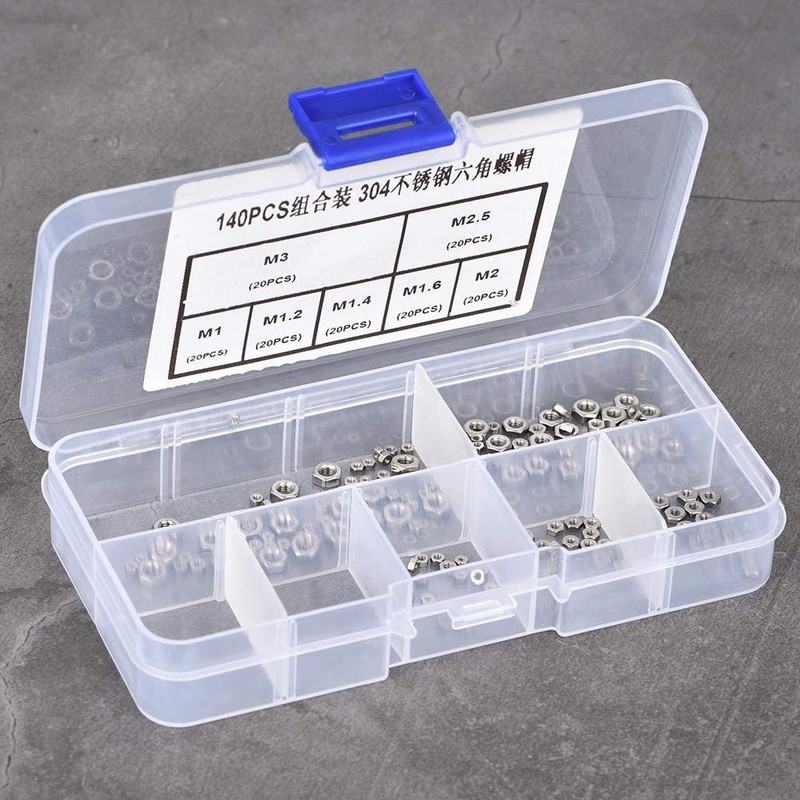 Hilitand 140 Pcs Hex Nuts M1/M1.2/M1.4/M1.6/M2/M2.5/M3 Stainless Steel Nut Small
