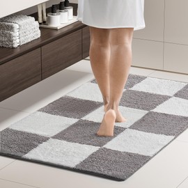 Bathroom Rugs Mat 30" x 46", Non-Slip Extra Soft Absorbent Bath Rugs, Quick Dry, Machine Washable Bath Mats for Bathroom Floor, Shower, Bathtub and Sink, White & Light Grey
