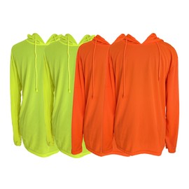 Set of 4 Pcs Men UPF 50 Neon Color High Visiable Sun Protection Bird Eye Safety Long Sleeve Shirts with Hoodie (Large, Yellow & Orange)