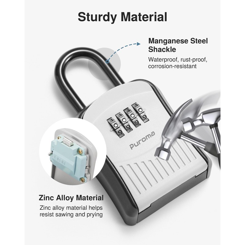 Puroma Lock Box Combination Key Lock Box, Wall-Mounted Portable Storage