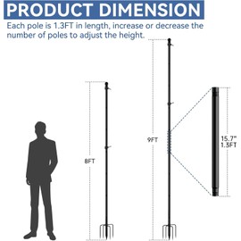 FIASON 2 Pack 8 FT Stainless Steel Tangle Free Flag Pole in Ground with 5 Pronges Base, Flag Poles for American Flag Outside House Residential or Commercial Flag Poles Kit(Black, Without Flag)