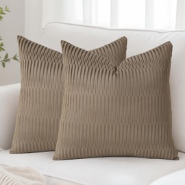Embossed Velvet Pillow Covers 18x18, Set of 2, Camel Soft Decorative Throw Pillow Covers, Luxury Textured Cushion Covers for Couch Sofa Bed, Neutral Home Decor