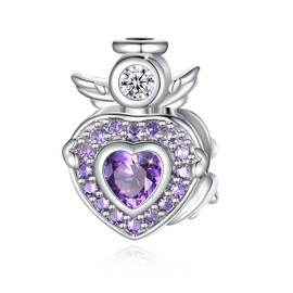 FOREVER QUEEN Women's Charms Angel Wings Charm Love Heart Pendant 925 Sterling Silver Charms Birthstone Pendant for Bracelets and Necklaces, Sterling Silver
