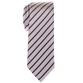 Retreez Regimental Striped Woven Microfiber Skinny Tie - Silver with Black Stripe