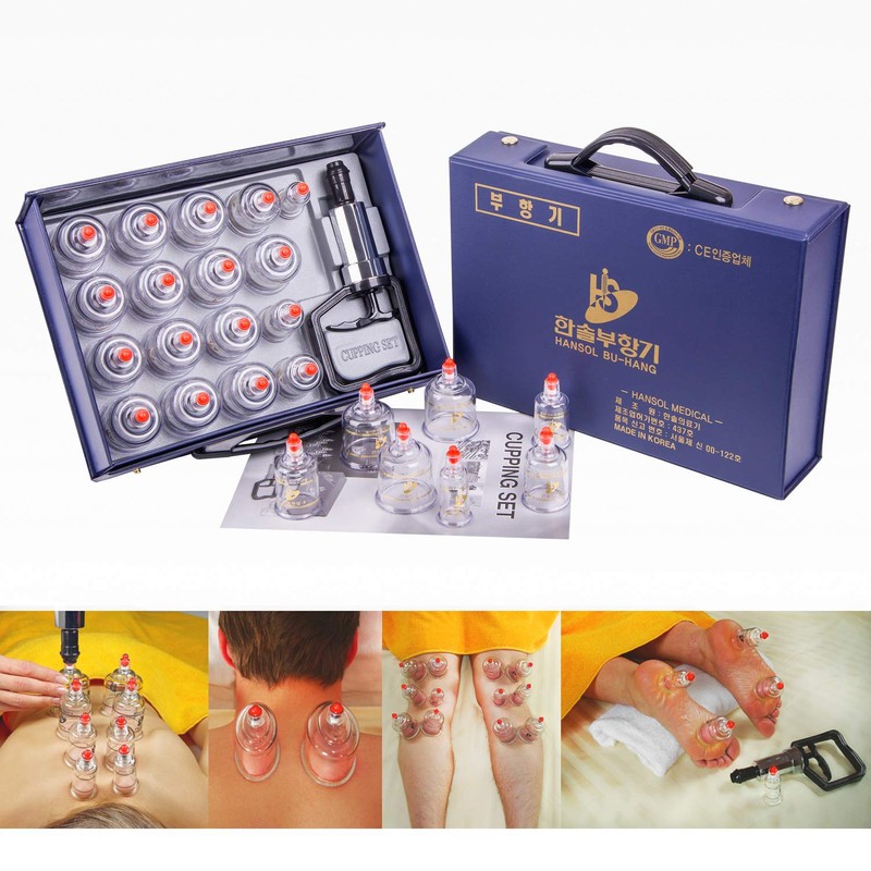 Hansol Cupping Therapy Equipment Set with Pumping Handle 17 Cups