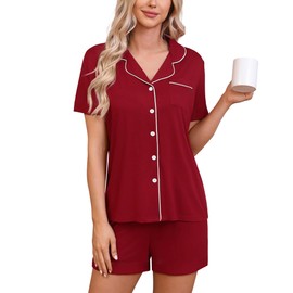 HNG Womens Pajama Set Maternity 2 Piece Set Maternity Sleepwear Set Cotton Sets For Women Wine Red,XXL