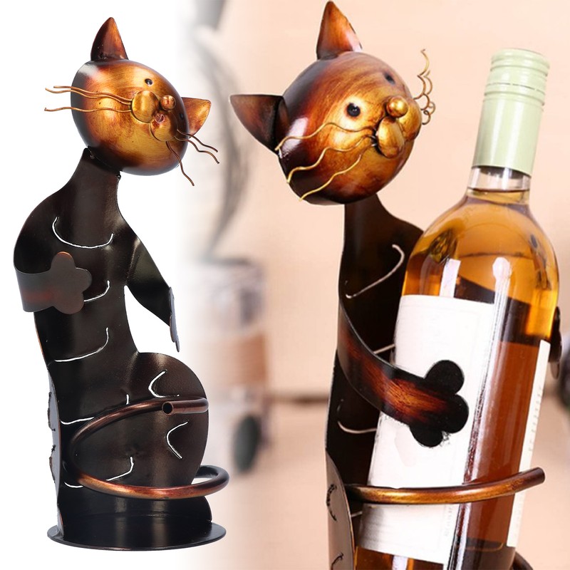 Cat Shaped Wine Rack Metal Sculpture Shelf Practical Sculpture Home