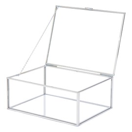 WHSLILR Vintage Glass Jewelry Box Keepsake Box with Hinged Lid, Great for Storage Trinket/Jewelry/Card/Photo, Stainless Steel Decorative Box for Dresser-15612BBXG