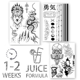 AWAKEN Tattoo Temporary Semi-Permanent Temporary Tattoo Stickers Waterproof Vegetable Formula It Takes 1-2 Weeks Pack of 3 Sheets Design Wolf Man Snake Wolf Snake Animals (Pack 3)