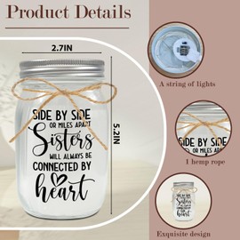 Regalos para hermanas, tarros de masón, luces nocturnas para hermana, regalos de luces nocturnas, regalo para mujeres, amigas, cumpleaños, regalos de mejor hermana