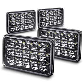 TRUE MODS 4pc Black 6x4 4x6 Inch LED Headlights 45W H4 High Low Sealed Beam H4652 H4666 H6545 H4651 H4656 for Freightliner Classic XL FLD 120 Peterbilt 379 357 378 385 Kenworth T600 T800 W900 T2000