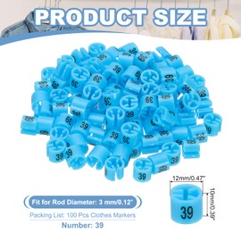 PATIKIL 100 Pcs Clothes Hanger Markers Number 39 Tags Fit 3mm Rod Garment Size Tag Hanger Clips Round Color Coding Label for Clothing Hangers, Blue