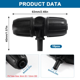VooGenzek VooGenzek 10 Stücke 8/12 mm bis 6mm Tropfbewässerungsarmaturen, 3-Wege Barbed Garten Schlauch Verbinder, Barbed Tee Anschluss, Bewässerung Verbinder, für Garten, Rasen