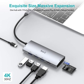 USB C Hub, USB Hub to HDMI Multiport AorZ USB C Dongle Adapter 7 in 1 with 4K HDMI Output,3 USB 3.0 Ports,SD/Micro SD Card Reader,100W PD,Compatible with MacBook Pro Air HP XPS and More Type C Device