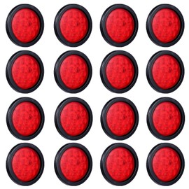 Jamarco 4" Round Led Tail Lights, 16Pcs 4 Inch Round Led Trailer Tail Lights Red 12 LED Waterproof 4" Brake Stop Turn Tail Lights Sealed Flush Grommet Mount w/ 3 Prong Trailer Wire Pigtails