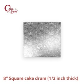 Cakebon Cakebon Cake Boards Square - Sturdy 1/2 Inch Thick Drums - 8 Inch Professionally Wrapped Edges Silver 3-Pack