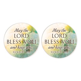 Lord Bless Keep You Lemon Lime Cross 2.75 x 2.75 Ceramic Car Coasters Pack of 2
