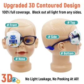 Parche para ojos astrópico 3D de algodón y seda para niños | Parche para ojos para niños | Parche médico para niños con ojo perezoso (robot azul, ojo derecho)