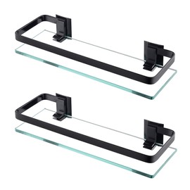 KES Bathroom Glass Shelf Aluminum Black Extra Thick Tempered Glass Rectangular 1 Tier Basket Wall Mounted, 2 Pack, A4126A-BK-P2