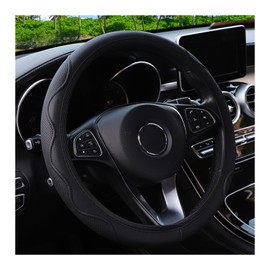 Lenkradbezug Leder, Auto Lenkradbezug Universal Anti Rutsch Atmungsaktiv Elastizität Mikrofaser Welligkeit lenkradhülle, Auto Lenkrad Schutzhülle 37-38cm Schwarz