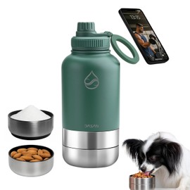 DASAN Portable Dog Water Bottle For Travel – Water Bottle With Detachable Bowls, Stainless Steel Insulated, MagSafe Compatible, Best Dog Mom Gifts, For Walking, Hiking, Camping, Outdoor. Green 32 oz