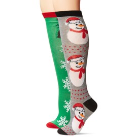 Calcetines de Hanukkah para mujer, divertidos, coloridos y festivos, para Navidad, hasta la rodilla, 2 pares, zapatos OSFM (4-10), 2 pares de rodilleras, diseño de pingüino y muñeco de nieve, Talla única