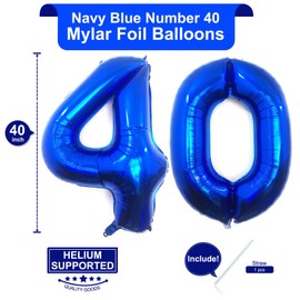 40 Inch Navy Blue 40 Number Balloons Giant Jumbo Huge 40 Foil Mylar Helium Number Digital Balloons Dark Blue Birthday Mylar Digital Balloons 40th Birthday Party 40th Anniversary Events Party