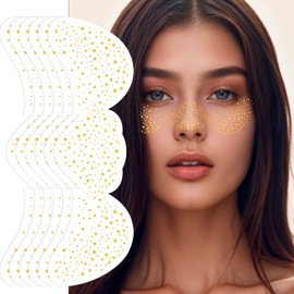 Paminify Gold Face Glitter Freckles,Waterproof Sparkle Freckles Glitter Face Tattoos,Sport Events Singer Concert Festival Party Metallic Sparkling Face Speckles Makeup Patches for Women Kids,6 Pcs