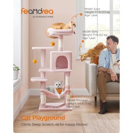 Feandrea Cat Tree, 44.1-Inch Cat Tower for Indoor Cats, Multi-Level Cat Condo with 4 Scratching Posts, 2 Perches, Hammock, Cave, Jelly Pink UPCT261P01