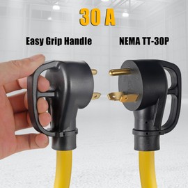 30 Amp to 20 Amp 110V RV Distribution Adapter Power Cord, ETL Listed NEMA TT-30P Male to 3X 5-15R/5-20R Female T-Blade Household Outlets Extension Cord 10-AWG 1FT (TT-30P/3X5-15R)