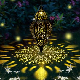 AIINY Hanging Solar Lantern Outdoor Decor, Moroccan Solar Lights for Outside Garden Decorations, Waterproof Solar Lanterns Garden Gifts for Mom, Women, Patio, Yard Ornament