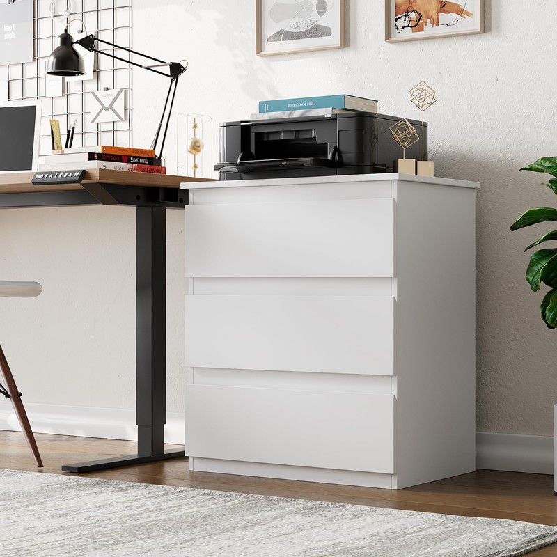 Bamjoy White Nightstand with 3 Drawers, Beside Table with Drawers