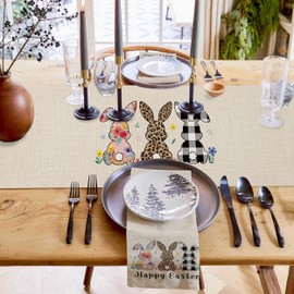 Easter Table Runners Easter Bunny Dresser Scarves Cute Rabbit Leopard Stripe Spring Floral Decorative Runners Easter Day Spring Dinner Table Decor Home Kitchen Dining Easter Party Supplies,13x70 inch