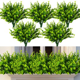 Nigirior 20 Bundles Artificial Plants Outdoor Fake Boxwood Shrubs Grass for Pot Garden Verandah Decor for Window Garden Office Patio Backyard Planter Pathway Front Porch (Green)