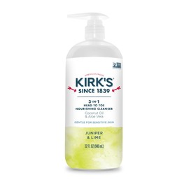 Kirk's 3-in-1 Head to Toe Nourishing Liquid Cleanser- for Men, Women & Children - Premium Coconut Oil & Aloe Vera- Non GMO & Vegan -Juniper & Lime - 32 Fl Oz