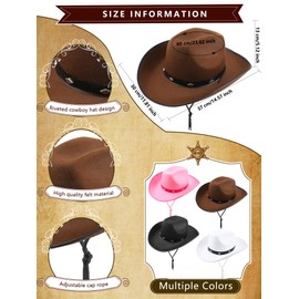 SGBETTER 4 Pack Cowboy Hat Felt Studded Western Rodeo Texan Cowboy Cowgirl Hat for Adult Cowboy Theme Party Costume Accessory Cosplay Dress up, 4 Colors