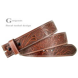Genuine Full Grain Western Floral Engraved Tooled Leather Belt Strap 1-1/2" Wide (Tan, 44)
