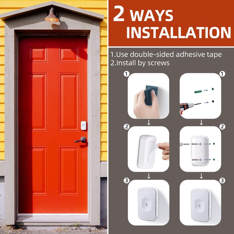 Wireless Doorbell Waterproof 1200 feet Door Bell with 2 Buttons