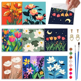 SKRYUIE 8 Pack Art Boards Set Paint by Numbers Kits for Adults Flower, Acrylic Mountain Oil Painting pre Drawn Canvas for Painting for Beginner with Brushes for Home Decor 7.87x7.87 inch / 20x20