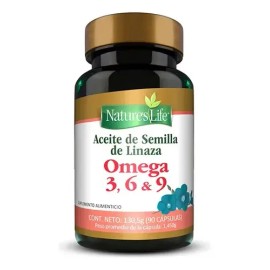Aceite de Linaza Nature's Life con Omega 3, 6 y 9 en Cápsulas, 90 Unidades