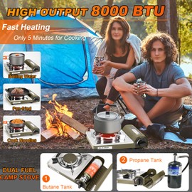 MOZODAWN Dual Fuel Camp Stove, 8000 BTU Infrared Butane & Propane Portable Gas Stove, Windproof Single Burner with Carrying Case | Storage Bag | Hose Adapter, Outdoor Camping Essentials